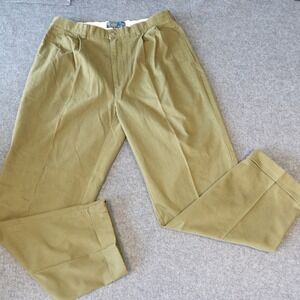 Polo Ralph Lauren Hammond Pant 35 (33)x30 Olive Green Pleated Cotton Chinos Cuff